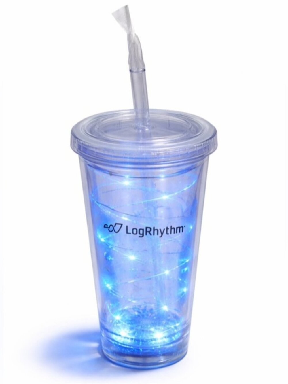 LogRhythm LED Light-Up Tumbler Cup with Straw – Clear Acrylic (New)